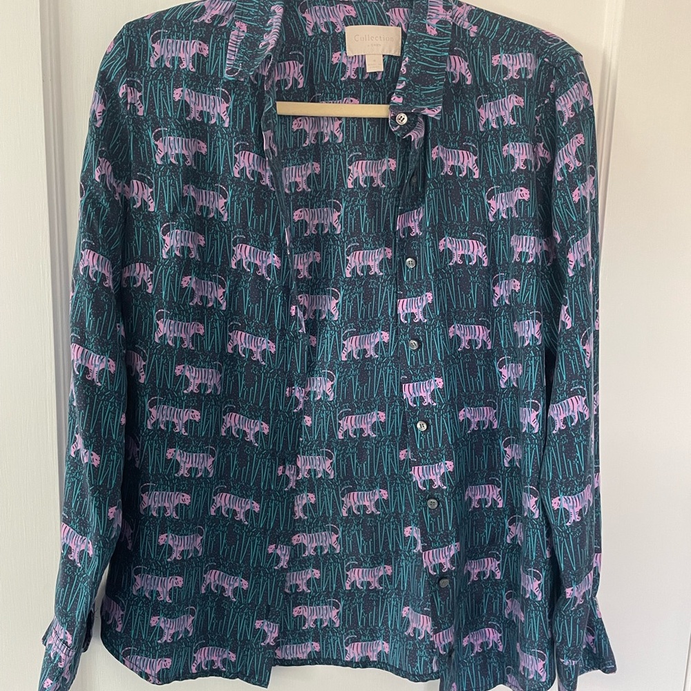 J. Crew Blue and Purple Tiger Print Blouse